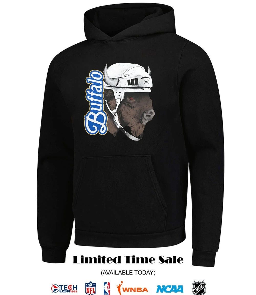 Buffalo Sabres Hockey mascot wearing helmet shirt