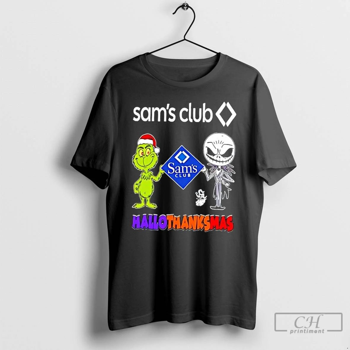 Classic Sams Club X Grinch And Jack Skellington Friends Fist Bump Happy Hallothanksmas T Shirts