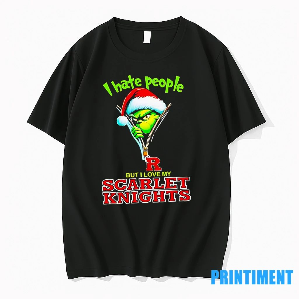 Awesome Grinch Santa Hat I Hate People But I Love My Rutgers Scarlet Knights Christmas