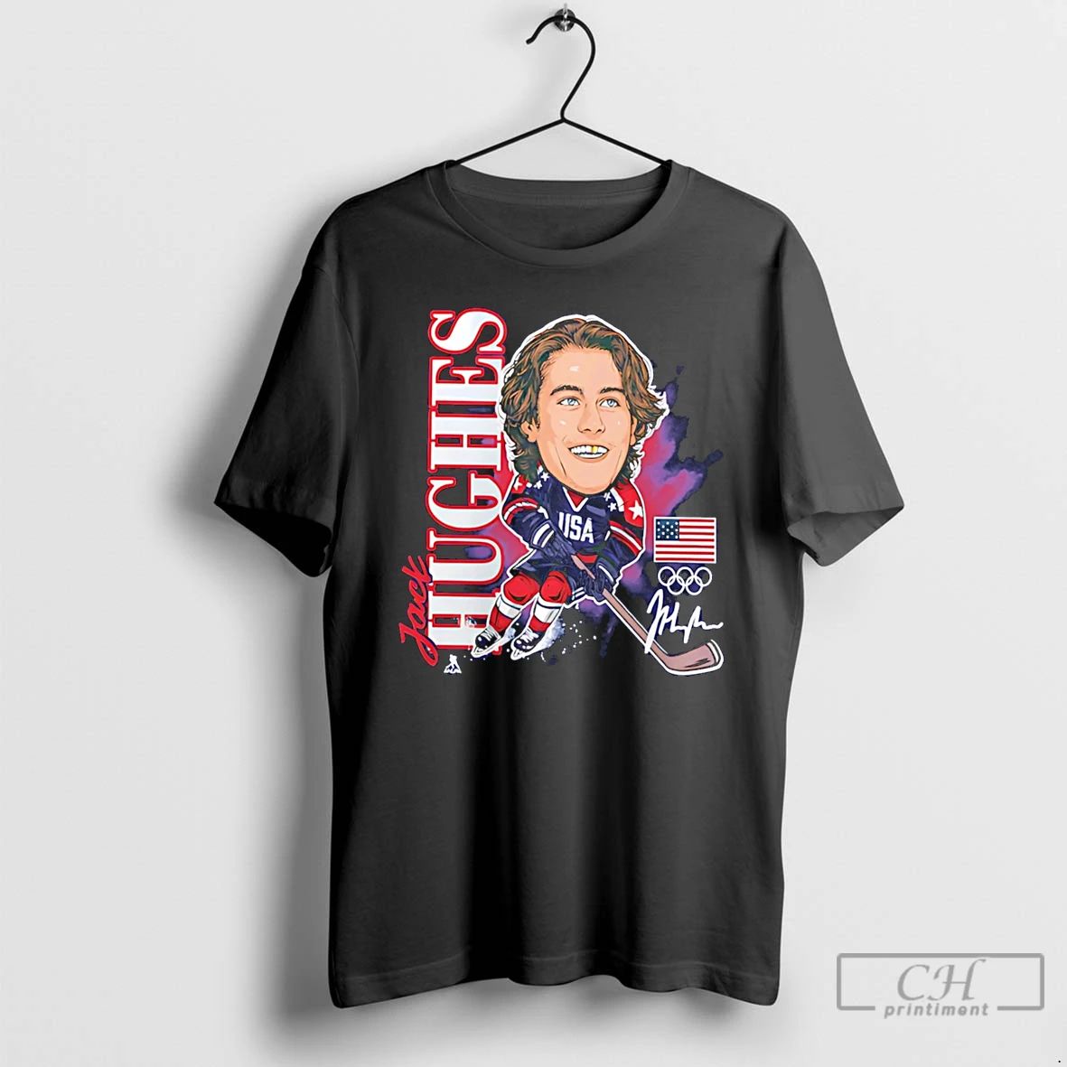 Classic Jack Hughes Us Mens Olympic Hockey Gold Medal Caricature