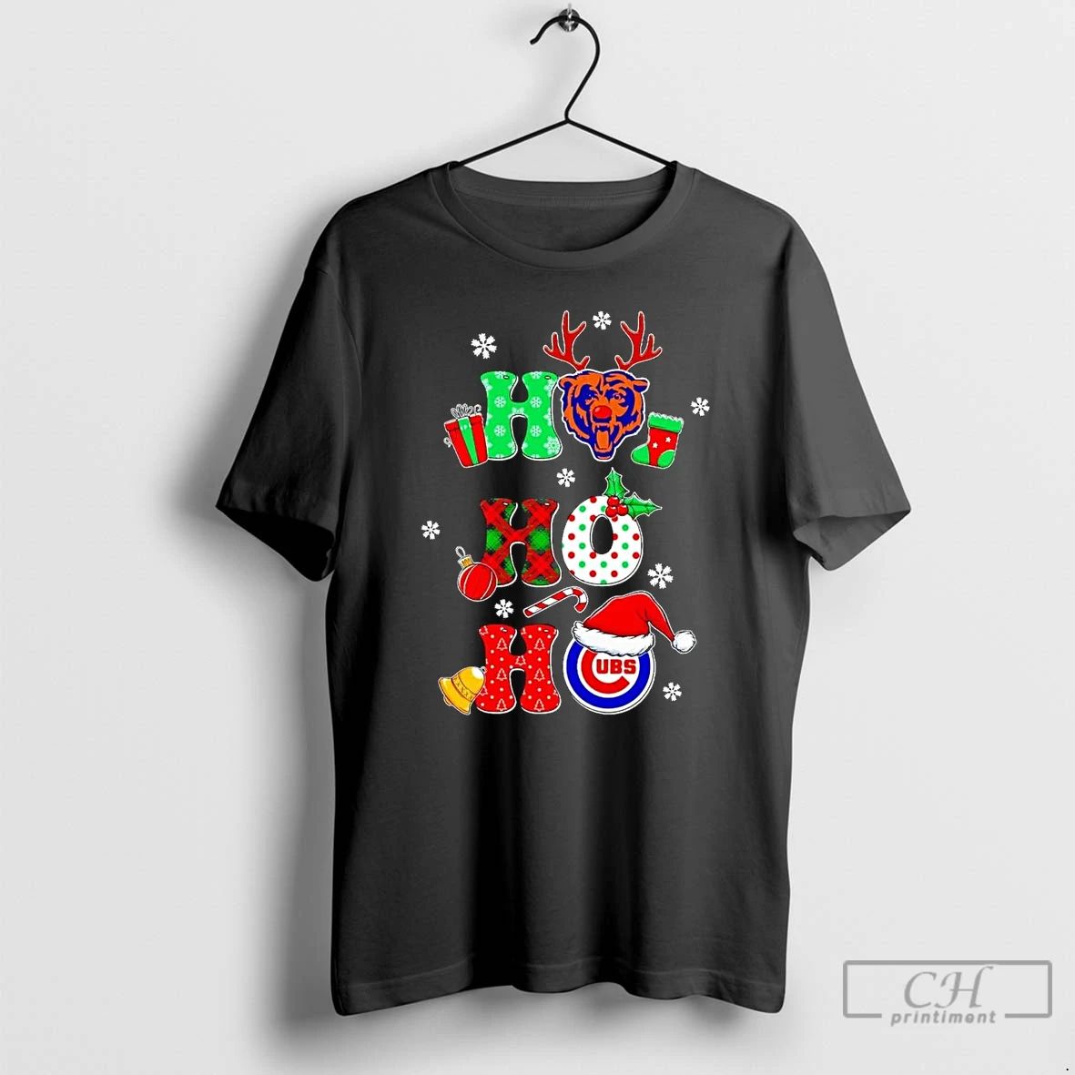 Classic Chicago Sports Teams Bears And Cubs Ho Ho Ho Christmas T Shirts