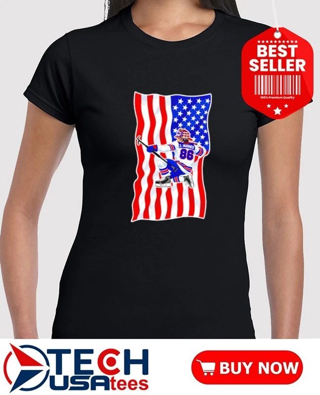 Jack Hughes No. 86 Patriotic Hockey American flag shirt