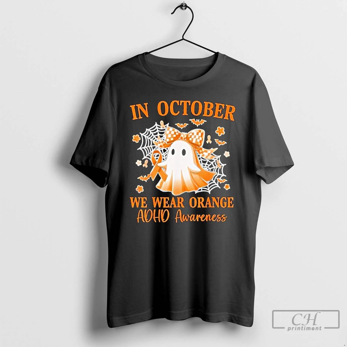 Classic In October We Wear Orange Adhd Awareness Ghost Bow Coquette T Shirts