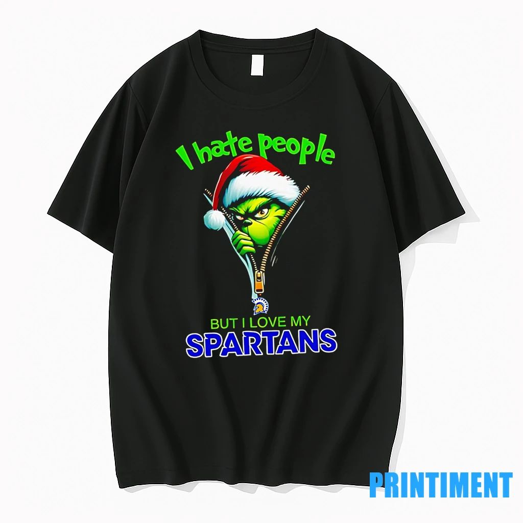 Awesome Grinch Santa Hat I Hate People But I Love My San Jose State Spartans