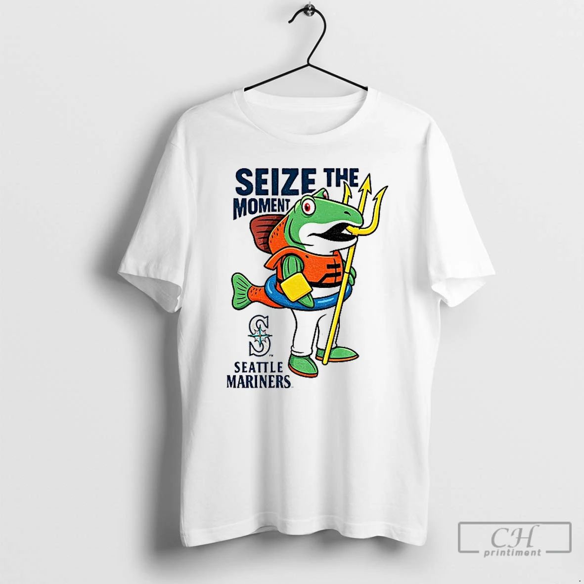 Classic Seattle Mariners Humpy Salmon Holding Trident Seize The Moment Mlb T Shirts