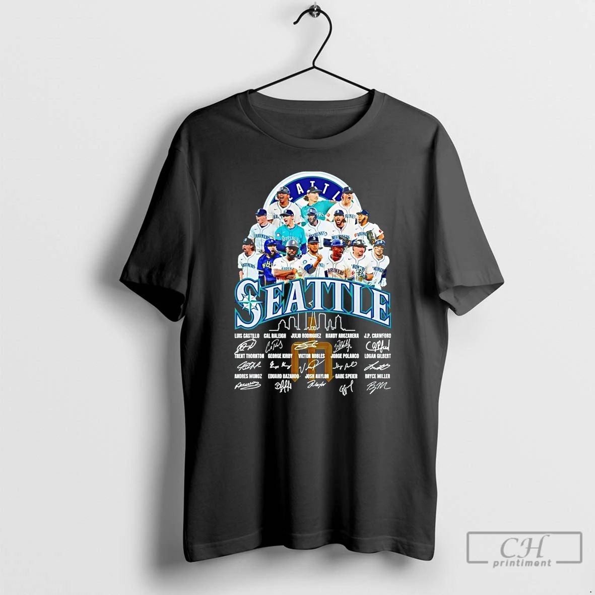 Classic Seattle Mariners Signatures Skyline 2025 T Shirts