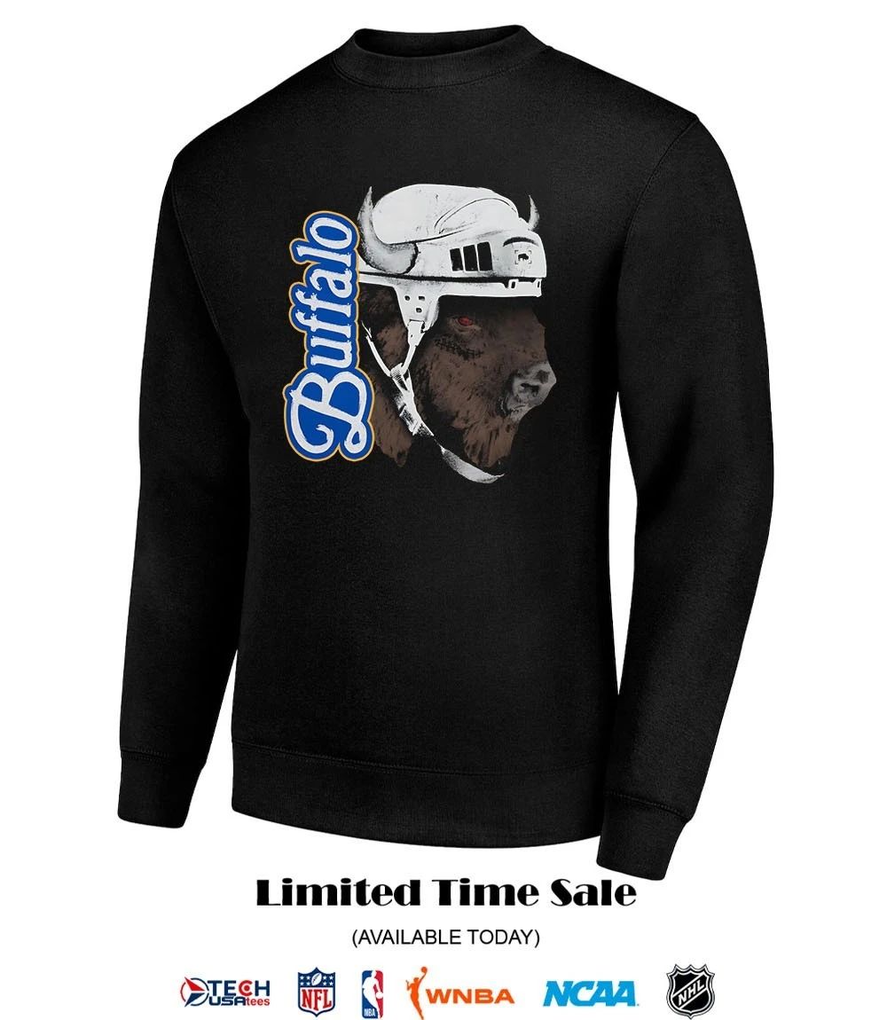 Buffalo Sabres Hockey mascot wearing helmet shirt