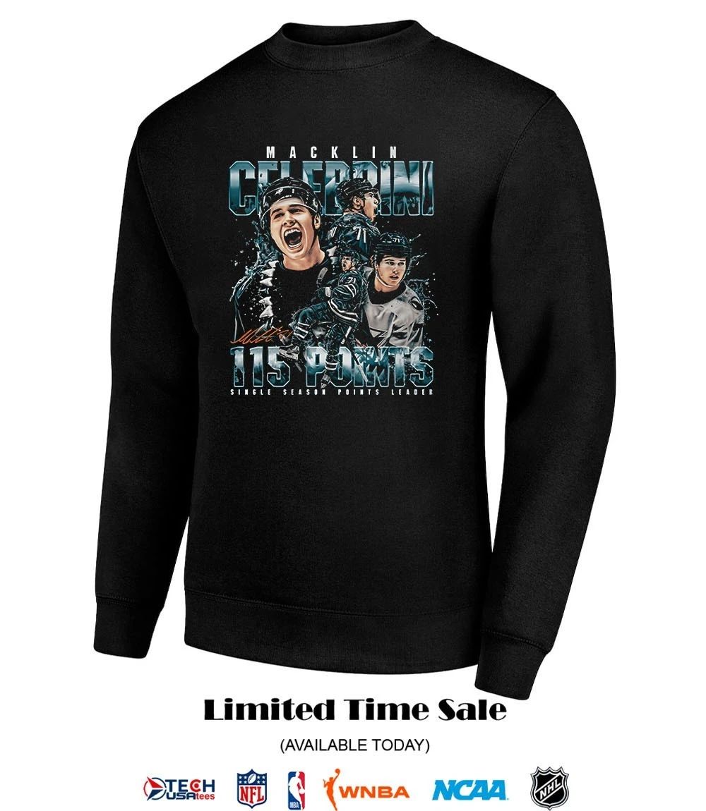 Macklin Celebrini 115 Points Single Season Points Leader shirt