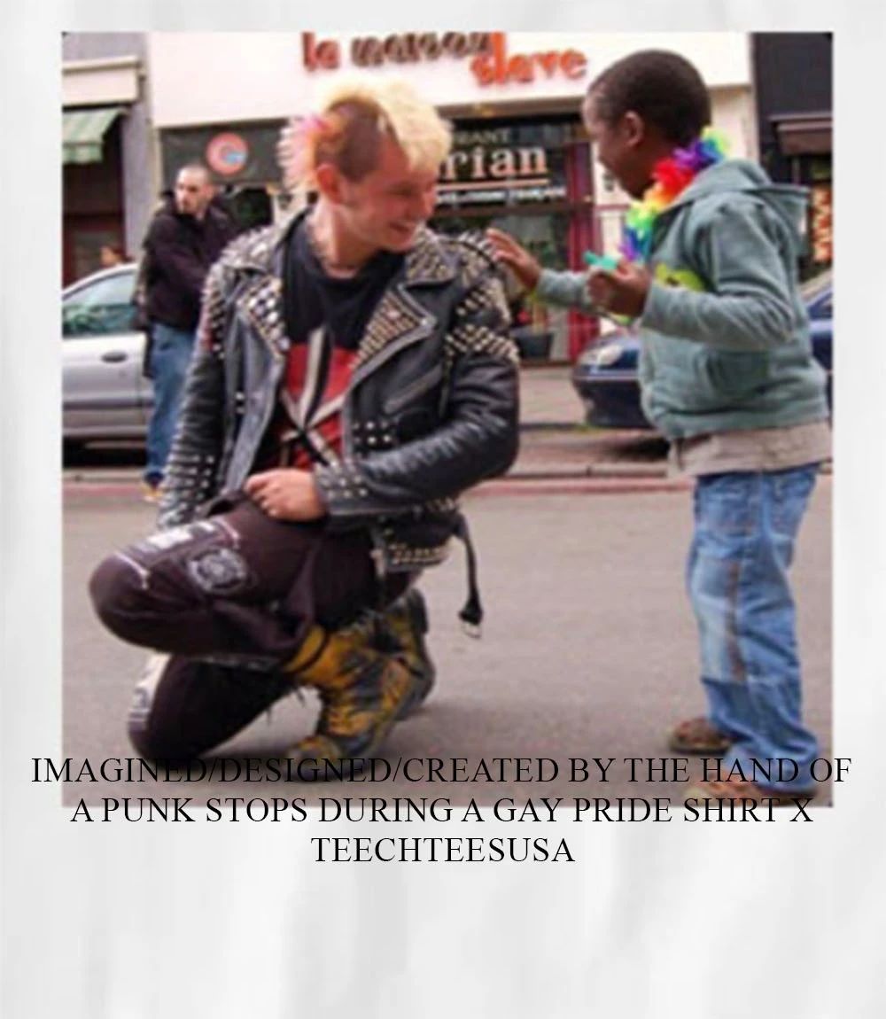 A punk stops during a gay pride shirt