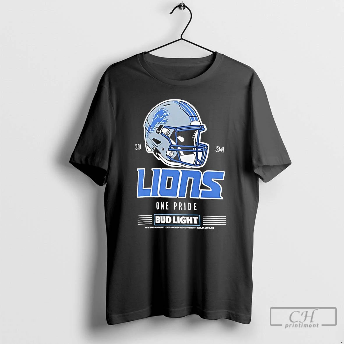 Classic Detroit Lions Bud Light 1934 One Pride Football Helmet T Shirts