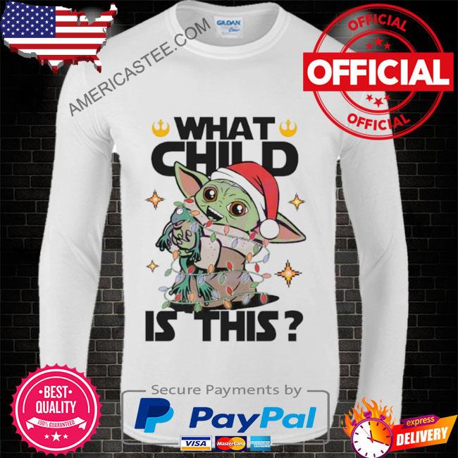 What child is this Yoda santa hat Christmas lights sweater
