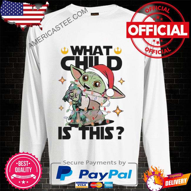 What child is this Yoda santa hat Christmas lights sweater