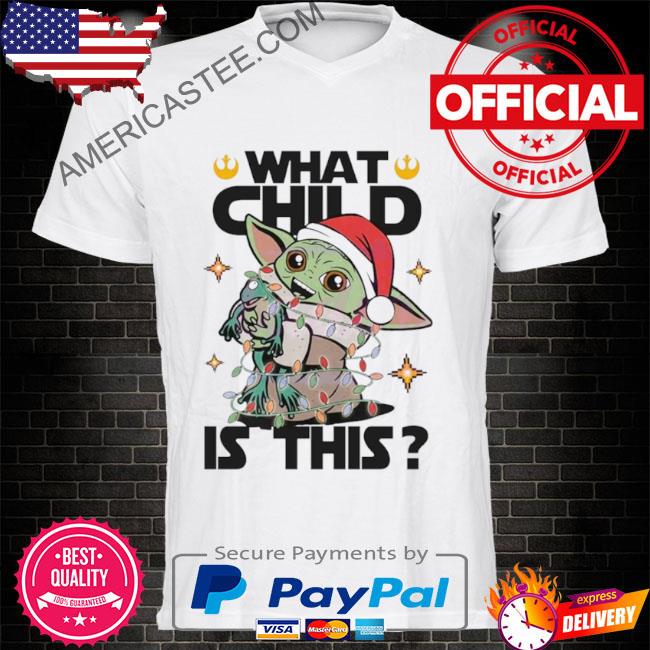 What child is this Yoda santa hat Christmas lights sweater